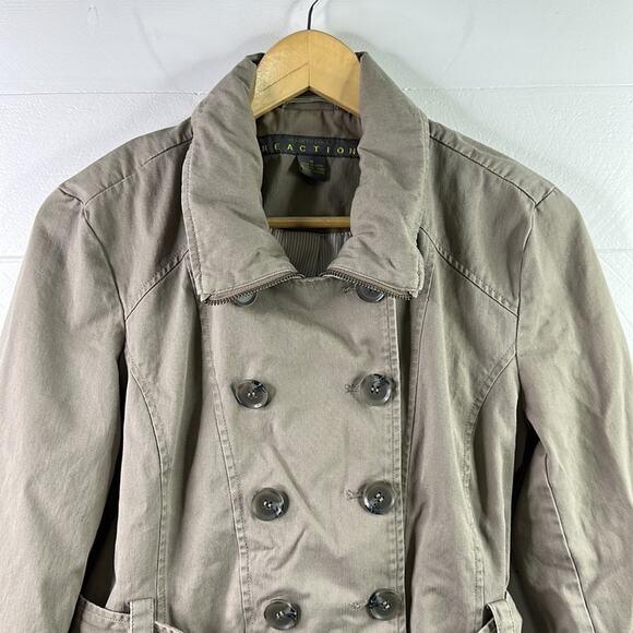 KENNETH COLE REACTION Tan Cotton Button Up Zip Up Trench Jacket Coat Size Medium - Picture 5 of 12